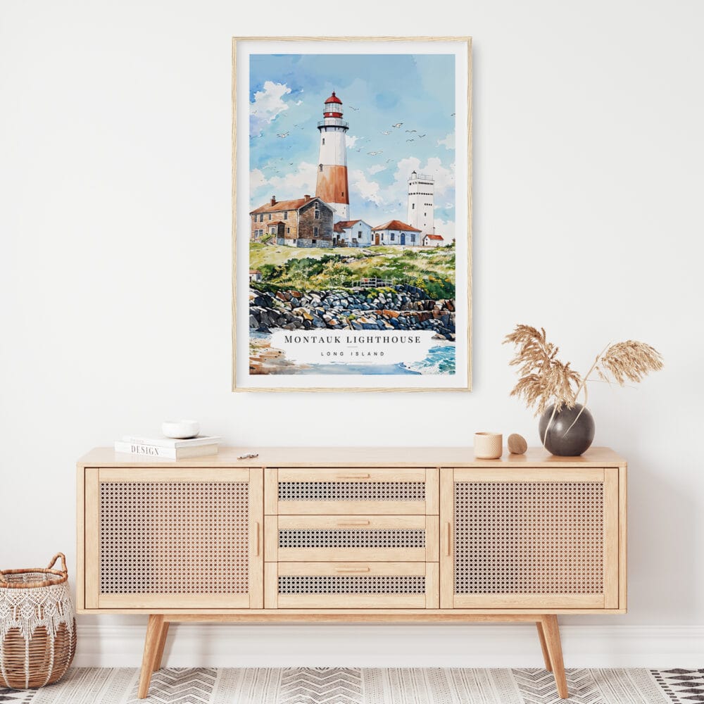 02 - Montauk lighthouse Watercolor Art Print Hanging above Shelf.jpg 02 - Montauk lighthouse Watercolor Art Print Hanging above Shelf.jpg