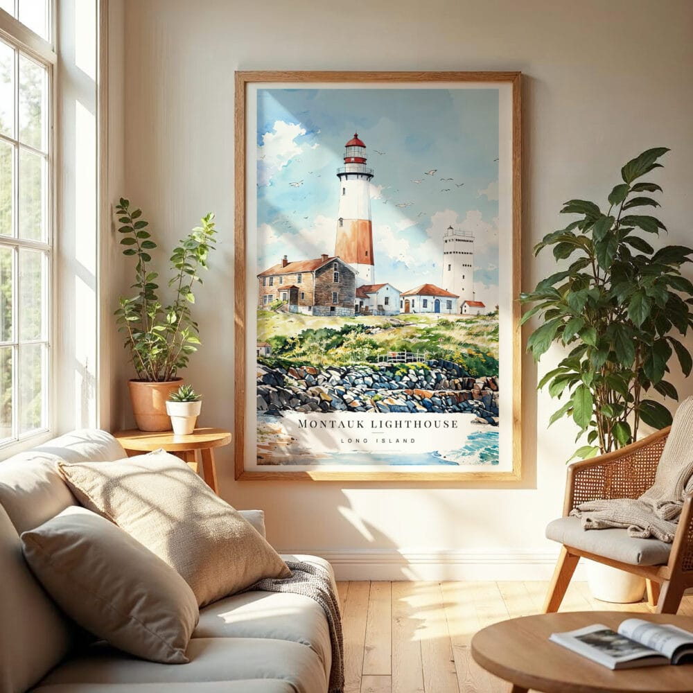 04 - Montauk lighthouse Watercolor Wall Art in Boho Living Room.jpg 04 - Montauk lighthouse Watercolor Wall Art in Boho Living Room.jpg