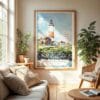 04 - Montauk lighthouse Watercolor Wall Art in Boho Living Room.jpg