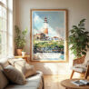 04 - Montauk lighthouse Watercolor Wall Art in Boho Living Room.jpg