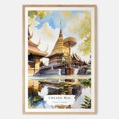 00 - Chiang Mai Doi Suthep Watercolor Art Print - Main - Wood Frame.jpg