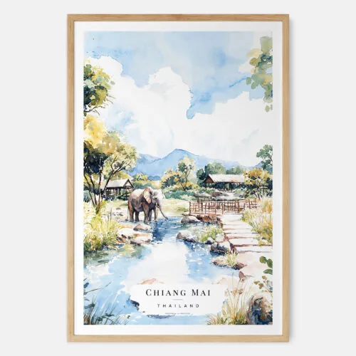 00 - Chiang Mai Elephant Watercolor Art Print - Main - Wood Frame.jpg