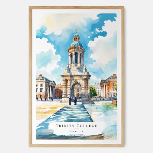 00 - Dublin Trinity College Watercolor Art Print - Main - Wood Frame.jpg