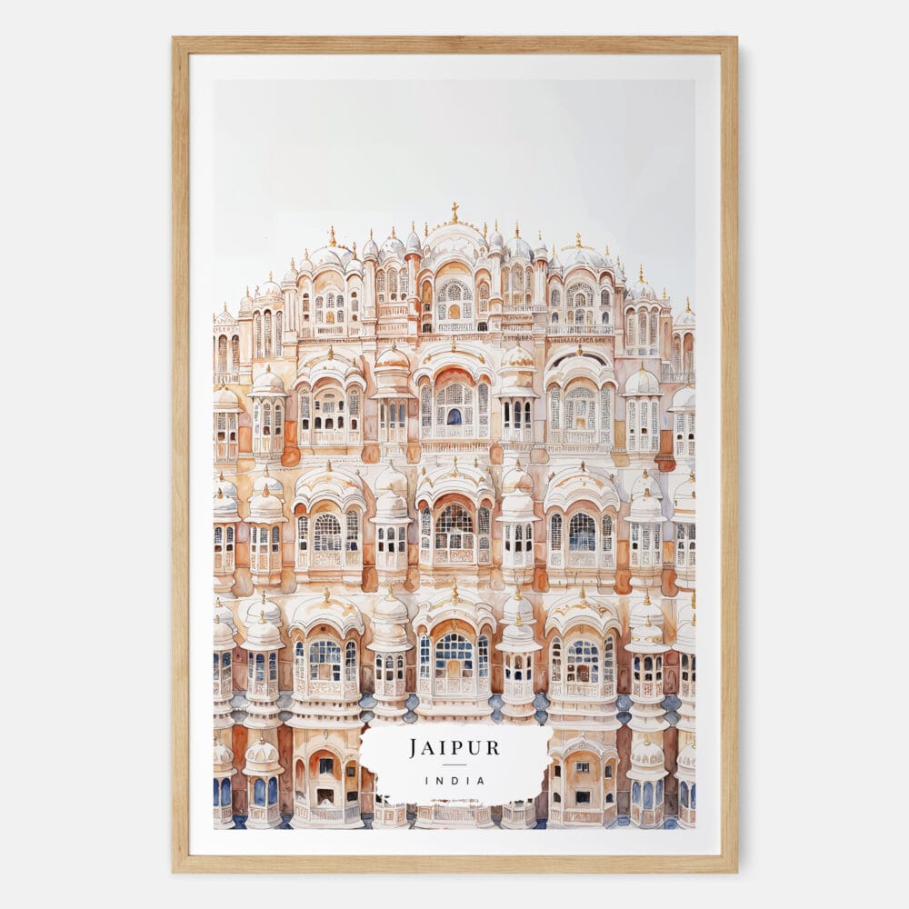 00 - Jaipur Palace of the winds Watercolor Art Print - Main - Wood Frame.jpg