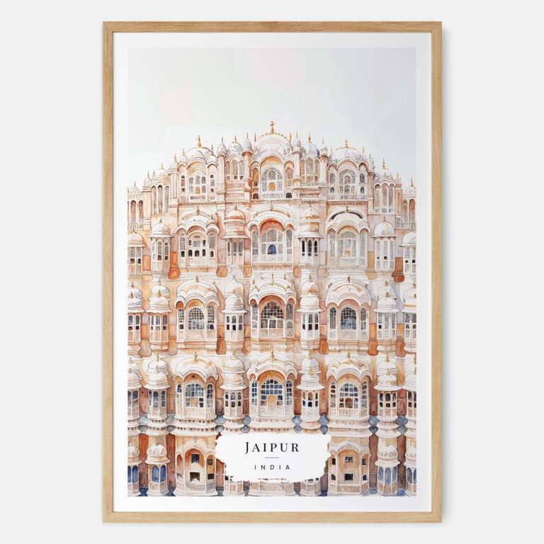 00 - Jaipur Palace of the winds Watercolor Art Print - Main - Wood Frame.jpg