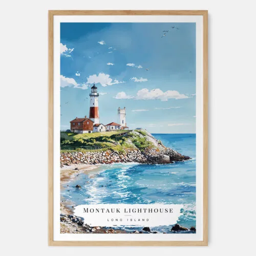 00 - Montauk lighthouse Long Island Watercolor Art Print - Main - Wood Frame.jpg