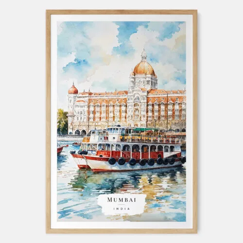 00 - Mumbai Taj Mahal Palace Watercolor Art Print - Main - Wood Frame.jpg