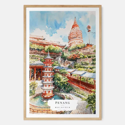 00 - Penang Malaysia Watercolor Art Print - Main - Wood Frame.jpg