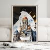 01 - Framed Mumbai BMC Building Watercolor Wall Art leaning against couch - Portrait.jpg