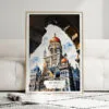01 - Framed Mumbai BMC Building Watercolor Wall Art leaning against couch - Portrait.jpg