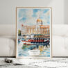 01 - Framed Mumbai Taj Mahal Palace Watercolor Wall Art leaning against couch - Portrait.jpg