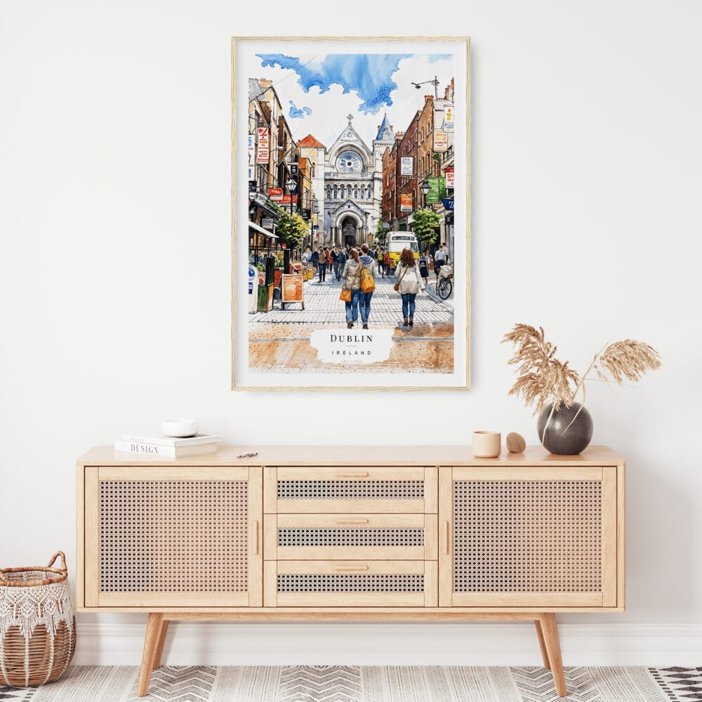02 - Dublin Ireland Watercolor Art Print Hanging above Shelf.jpg 02 - Dublin Ireland Watercolor Art Print Hanging above Shelf.jpg