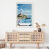 02 - Montauk lighthouse Long Island Watercolor Art Print Hanging above Shelf.jpg