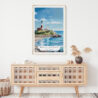 02 - Montauk lighthouse Long Island Watercolor Art Print Hanging above Shelf.jpg