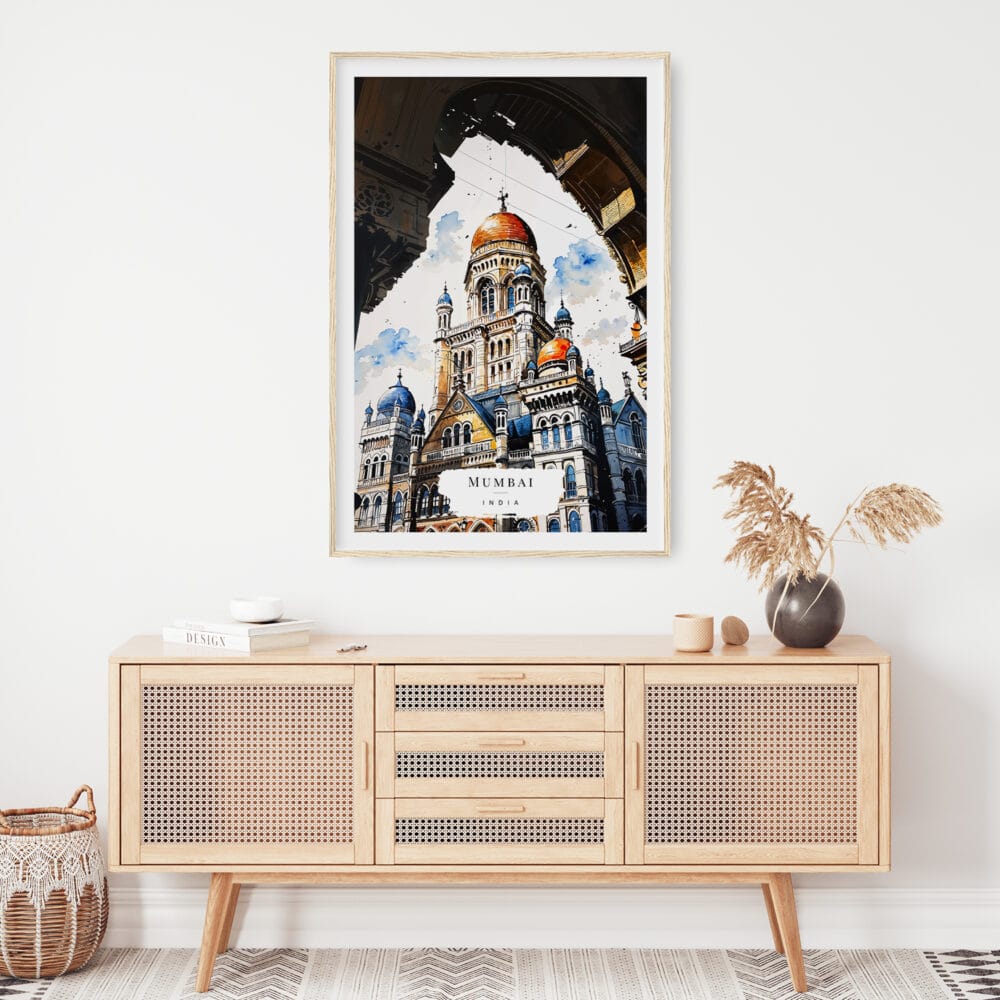 02 - Mumbai BMC Building Watercolor Art Print Hanging above Shelf.jpg 02 - Mumbai BMC Building Watercolor Art Print Hanging above Shelf.jpg