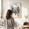 03 - Framed Dublin Ireland Watercolor Wall Art - In Living Room with Woman Looking at it - Portrait.jpg