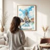 03 - Framed Dublin Trinity College Watercolor Wall Art - In Living Room with Woman Looking at it - Portrait.jpg