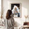 03 - Framed Mumbai BMC Building Watercolor Wall Art - In Living Room with Woman Looking at it - Portrait.jpg