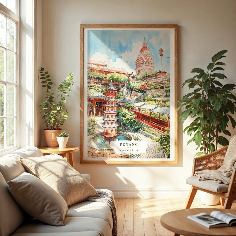 04 - Penang Malaysia Watercolor Wall Art in Boho Living Room.jpg 04 - Penang Malaysia Watercolor Wall Art in Boho Living Room.jpg
