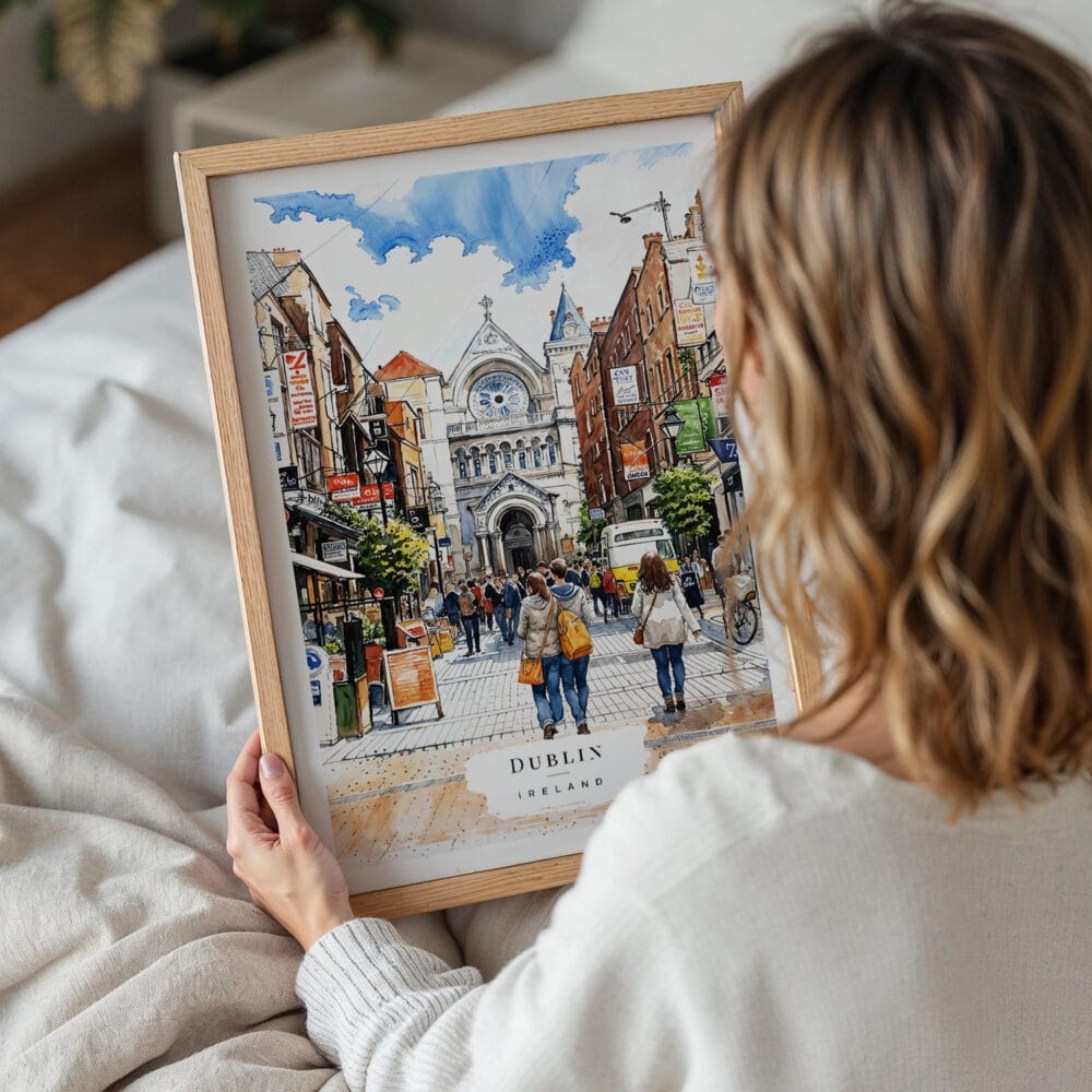 05 - Woman Holding Framed Dublin Ireland Watercolor Wall Art - Portrait.jpg 05 - Woman Holding Framed Dublin Ireland Watercolor Wall Art - Portrait.jpg