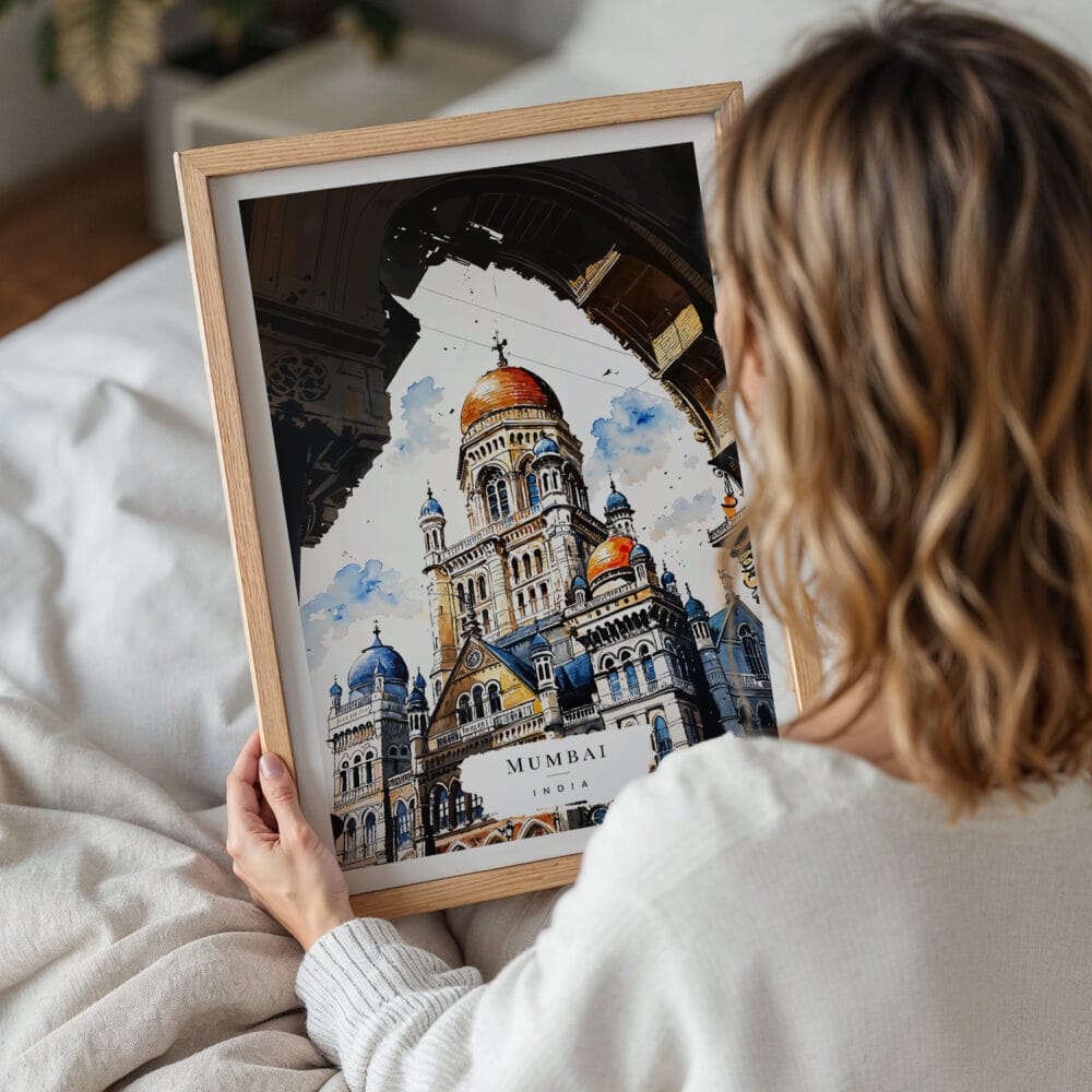 05 - Woman Holding Framed Mumbai BMC Building Watercolor Wall Art - Portrait.jpg 05 - Woman Holding Framed Mumbai BMC Building Watercolor Wall Art - Portrait.jpg