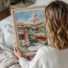 05 - Woman Holding Framed Penang Malaysia Watercolor Wall Art - Portrait.jpg