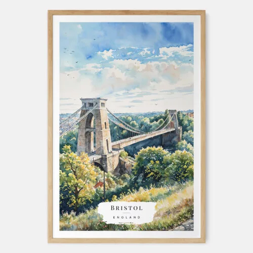 00 - Clifton Bridge Bristol Watercolor Art Print - Main - Wood Frame.jpg