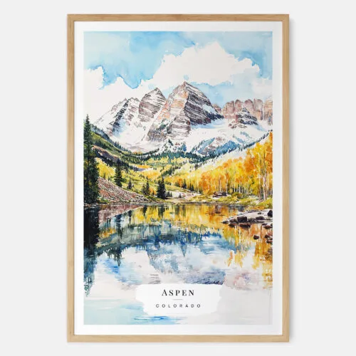 00 - Maroon Bells Aspen Colorado Watercolor Art Print - Main - Wood Frame.jpg