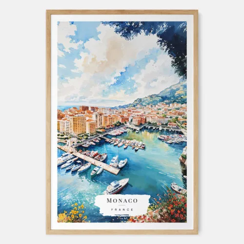 00 - Monaco France Watercolor Art Print - Main - Wood Frame.jpg
