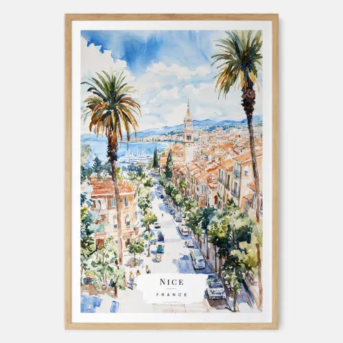 00 - Nice France Watercolor Art Print - Main - Wood Frame.jpg
