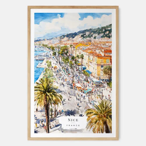 00 - Nice French Riviera Watercolor Art Print - Main - Wood Frame.jpg
