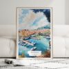 01 - Framed Monaco France Watercolor Wall Art leaning against couch - Portrait.jpg