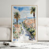01 - Framed Nice France Watercolor Wall Art leaning against couch - Portrait.jpg
