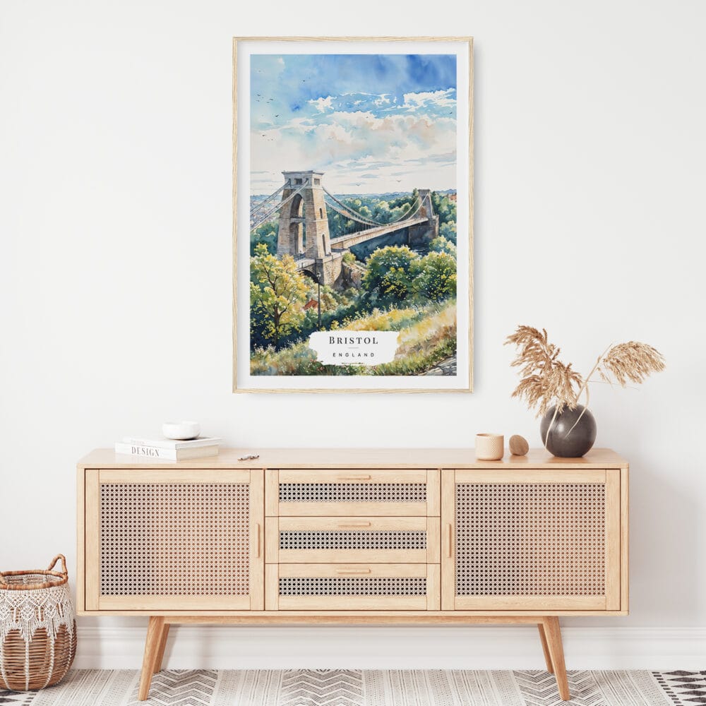02 - Clifton Bridge Bristol Watercolor Art Print Hanging above Shelf.jpg 02 - Clifton Bridge Bristol Watercolor Art Print Hanging above Shelf.jpg