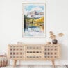 02 - Maroon Bells Aspen Colorado Watercolor Art Print Hanging above Shelf.jpg