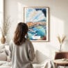 03 - Framed Monaco France Watercolor Wall Art - In Living Room with Woman Looking at it - Portrait.jpg