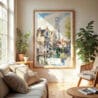 04 - Bruges Belgium Watercolor Wall Art in Boho Living Room.jpg