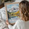 05 - Woman Holding Framed Maroon Bells Aspen Colorado Watercolor Wall Art - Portrait.jpg