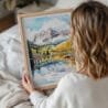 05 - Woman Holding Framed Maroon Bells Aspen Colorado Watercolor Wall Art - Portrait.jpg