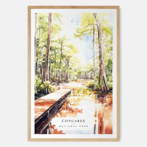 00 - Congaree National Park Watercolor Art Print - Main - Wood Frame.jpg