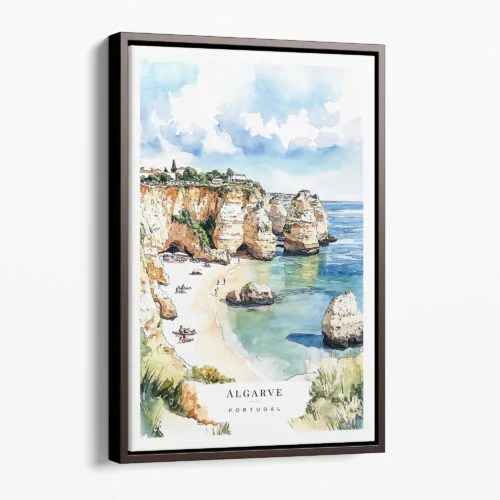 00 - Framed Algarve Beach Watercolor Canvas Print - Portrait - Main.jpg