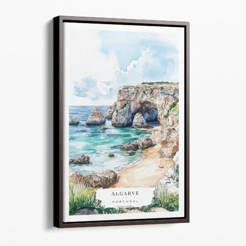 00 - Framed Algarve Portugal Watercolor Canvas Print - Portrait - Main.jpg