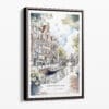 00 - Framed Amsterdam - Grachtengordel Boat - Watercolor Canvas Print - Portrait - Main.jpg
