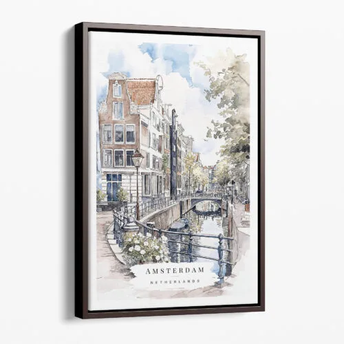 00 - Framed Amsterdam - Grachtengordel - Watercolor Canvas Print - Portrait - Main.jpg