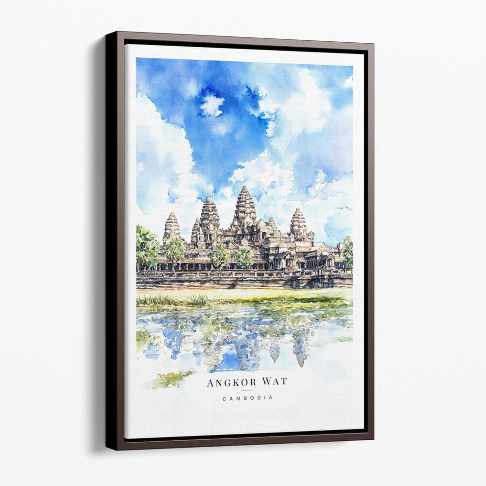 00 - Framed Angkor Wat Cambodia Watercolor Canvas Print - Portrait - Main.jpg