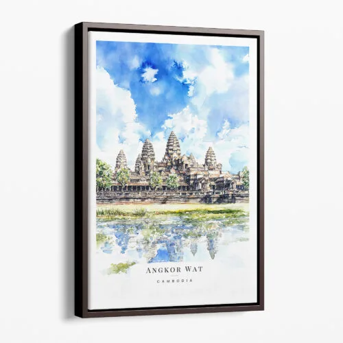 00 - Framed Angkor Wat Cambodia Watercolor Canvas Print - Portrait - Main.jpg
