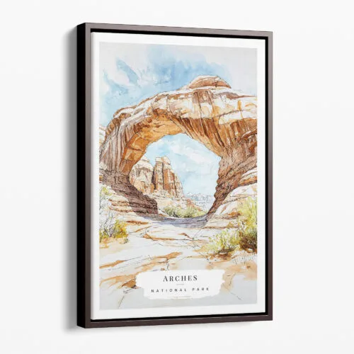 00 - Framed Arches National Park Watercolor Canvas Print - Portrait - Main.jpg