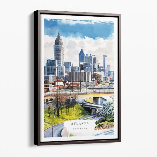 00 - Framed Atlanta Skyline Watercolor Canvas Print - Portrait - Main.jpg