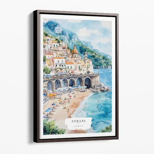 00 - Framed Atrani Italy Watercolor Canvas Print - Portrait - Main.jpg