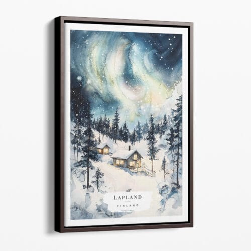 00 - Framed Aurora Lapland Finland Watercolor Canvas Print - Portrait - Main.jpg